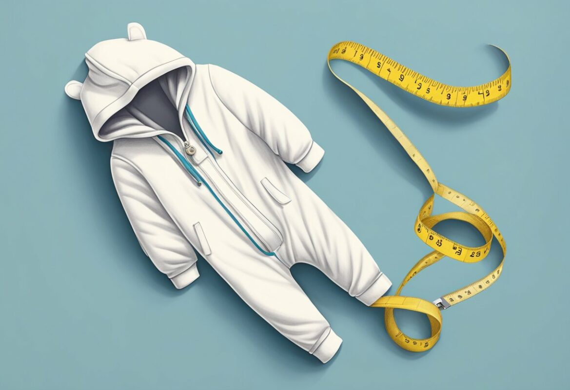 A one-piece being stretched out over a measuring tape, showing it is too small